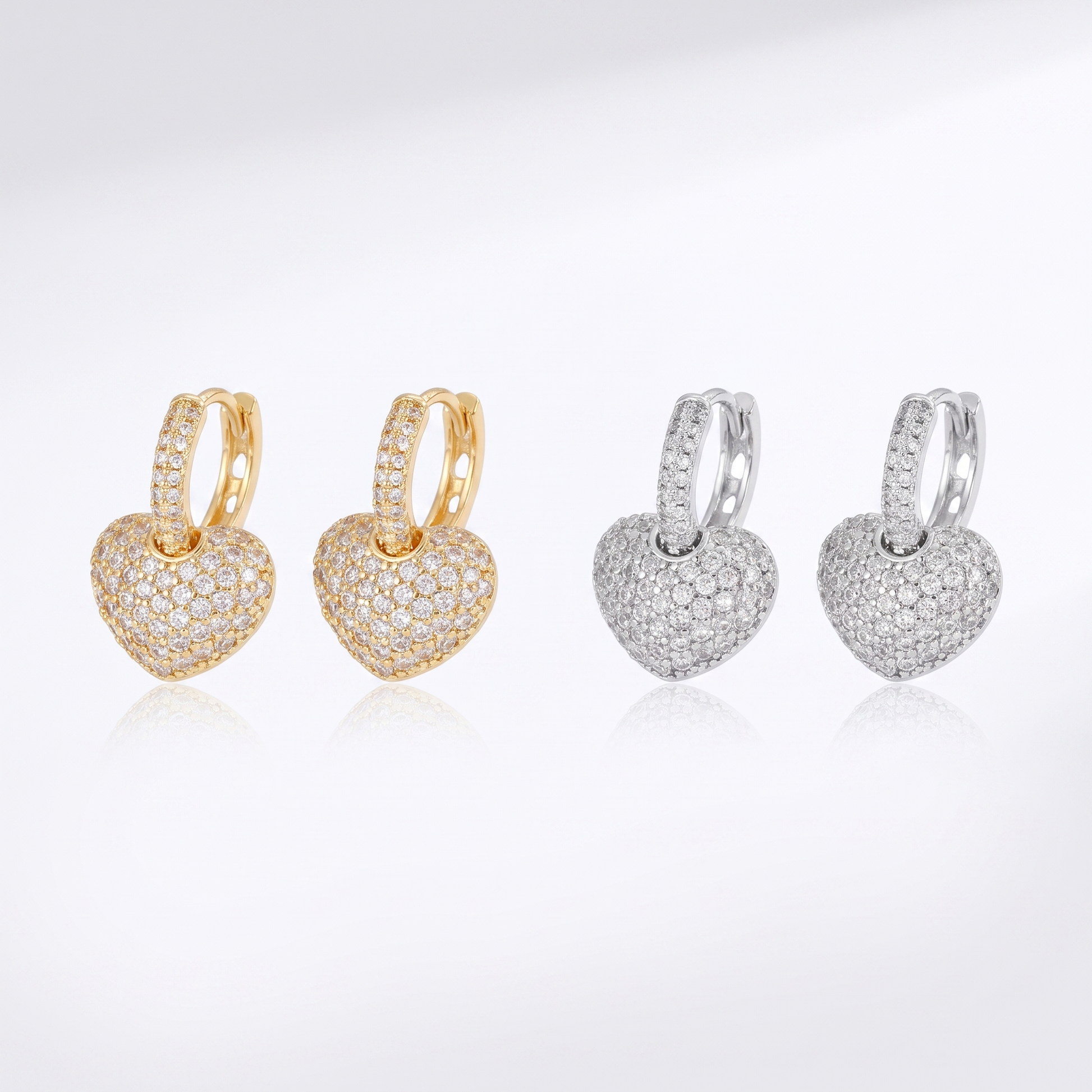 Sunoire fashion heart hoop pendant 14k gold cubic zirconia brass gold plated earrings for women jewelry 04 collection all styles