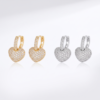 Sunoire fashion heart hoop pendant 14k gold cubic zirconia brass gold plated earrings for women jewelry 04 collection all styles