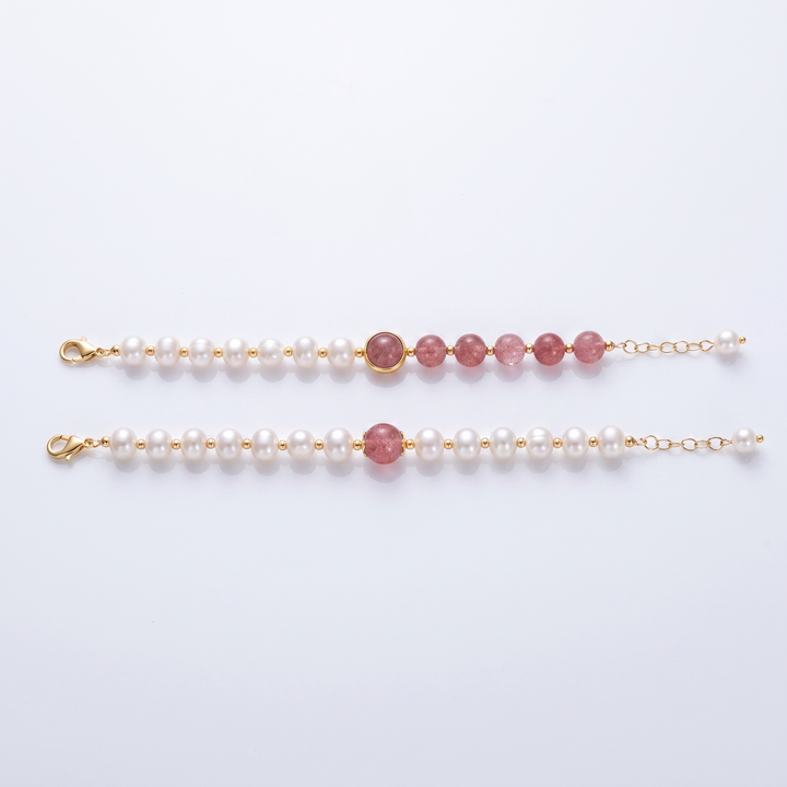 Sunoire girl friend gift good luck charm baroque pearl bracelets strawberry quartz crystal bracelet women 04 collection all styles