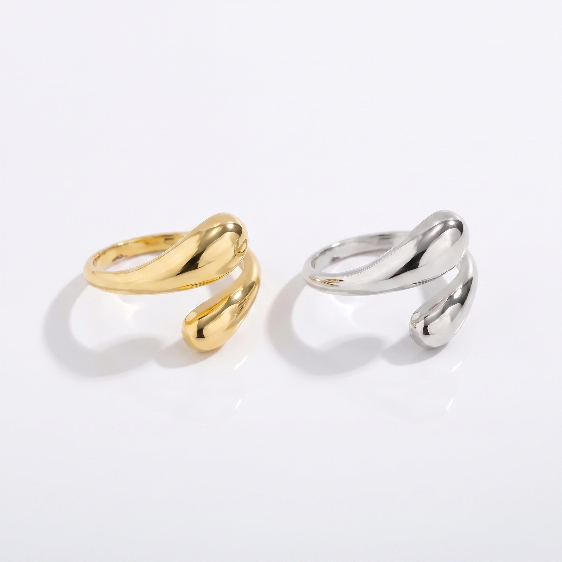 Sunoire glossy water drop alloy electroplated women s adjustable open winding ring 04 collection all styles