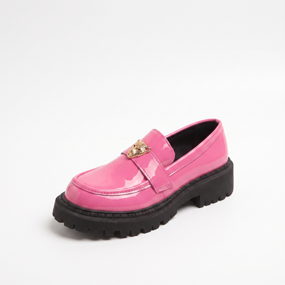 Sunoire leopard charm patent platform loafers 04 colorway pink