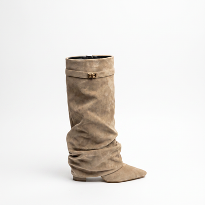 Sunoire isla womens slouch knee high boots pointed toe 04 colorway taupe