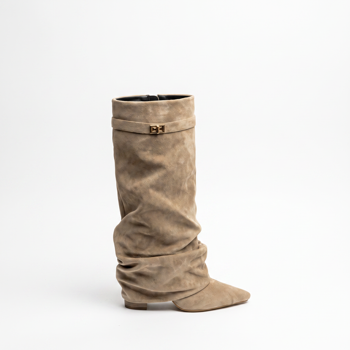 Sunoire isla womens slouch knee high boots pointed toe 04 colorway taupe