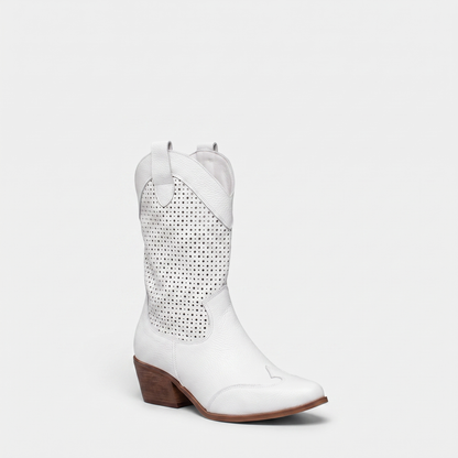 Sunoire mid calf perforated western boots 04 colorway white