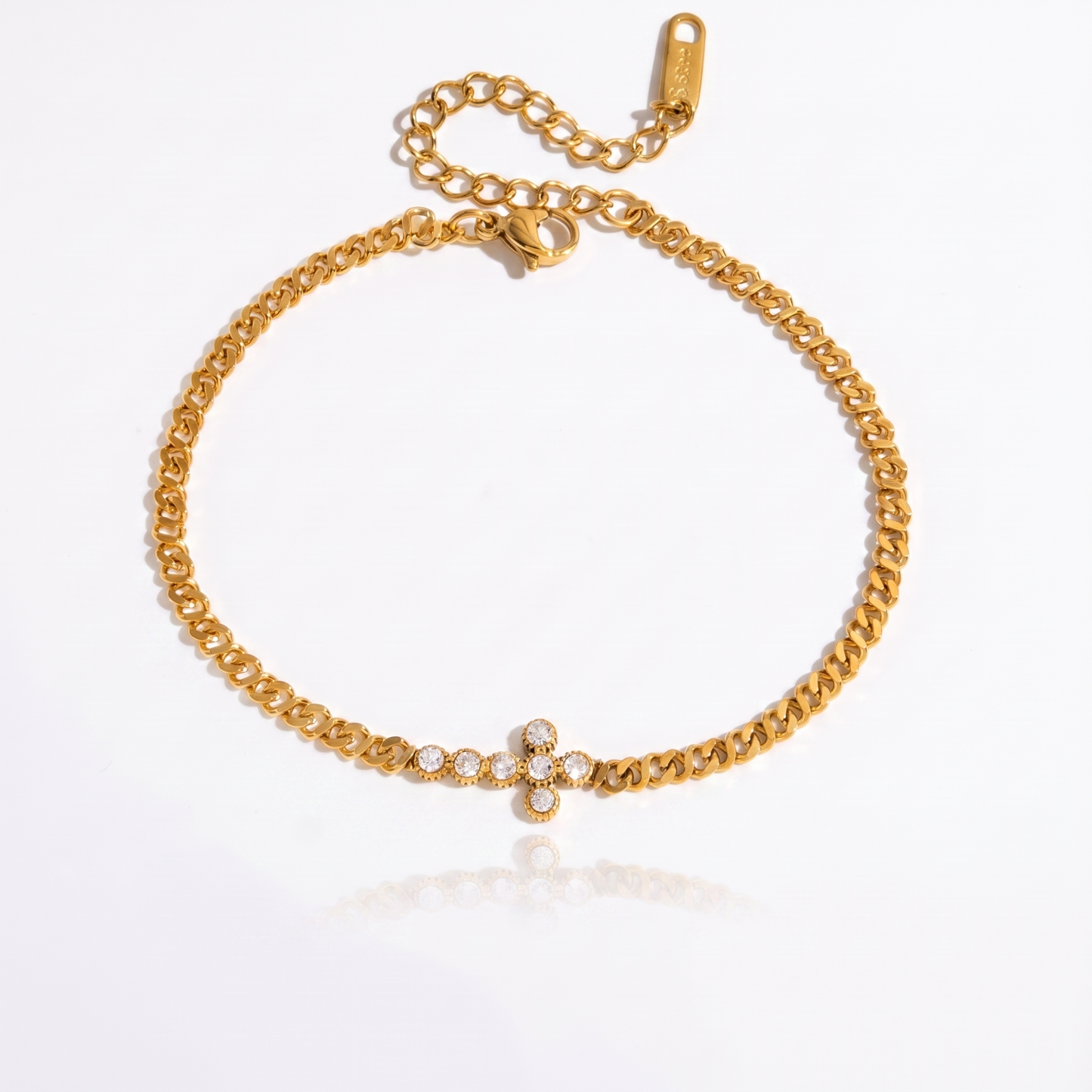 Sunoire jd women minimalist multi bracelet 18k gold round white zircon cross chain bracelet stackable jewelry gift 04 flatlay cross