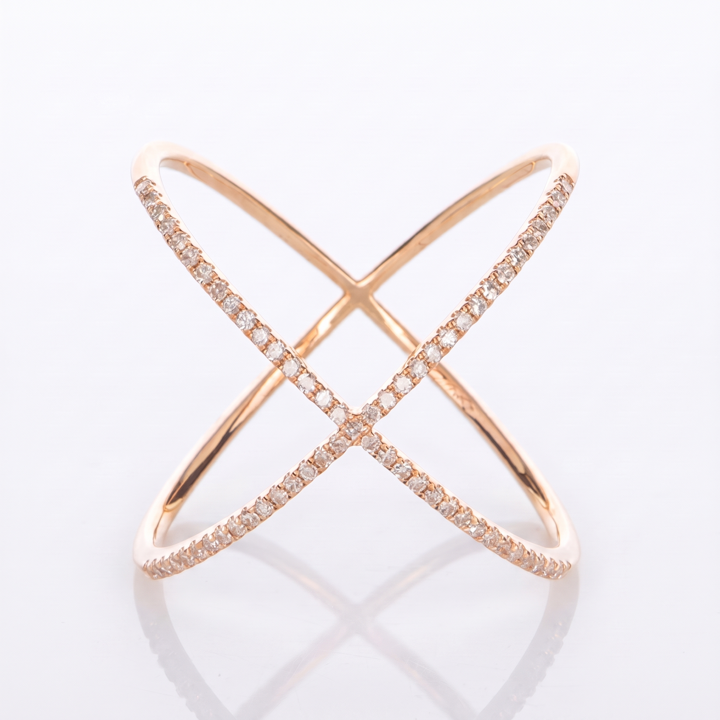 Sunoire unique fashion wholesale 925 sterling silver luxury minimalist x shape hollow out pave zircon ring fine jewelry rings for girls 04 flatlay rose gold