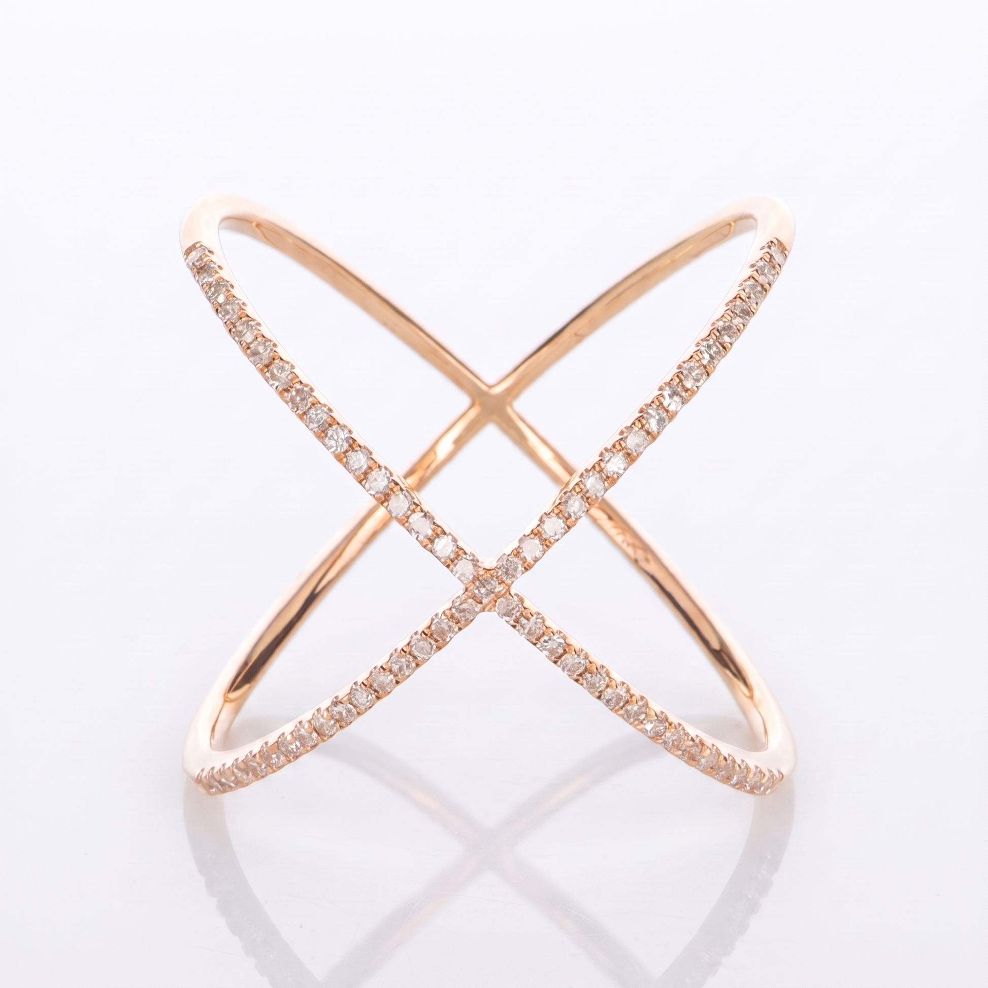 Sunoire unique fashion wholesale 925 sterling silver luxury minimalist x shape hollow out pave zircon ring fine jewelry rings for girls 04 flatlay rose gold