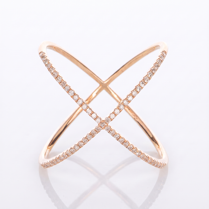 Sunoire unique fashion wholesale 925 sterling silver luxury minimalist x shape hollow out pave zircon ring fine jewelry rings for girls 04 flatlay rose gold