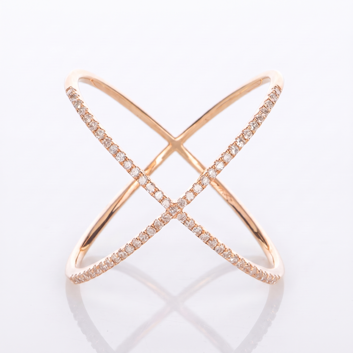 Sunoire unique fashion wholesale 925 sterling silver luxury minimalist x shape hollow out pave zircon ring fine jewelry rings for girls 04 flatlay rose gold
