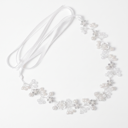 Sunoire bridal accessories wedding headwear crystal pearl headband hair accessories beautiful flowers handmade beaded pan headband 04 flatlay silver