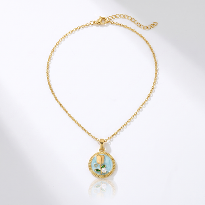 Sunoire dropshipping products wholesale fashion pearl flower transparent gold plated enamel pendant necklace jewelry sets for women 04 flatlay tulip blue