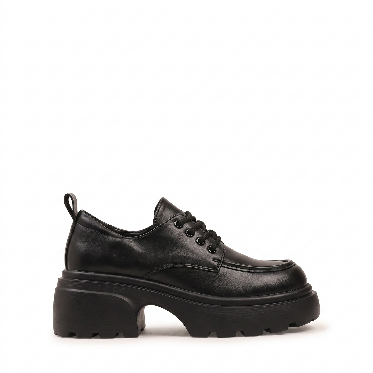 Sunoire women breathable lace up height increasing single shoes for autumn thick soled leather platform dress shoes 04 lateral profile black