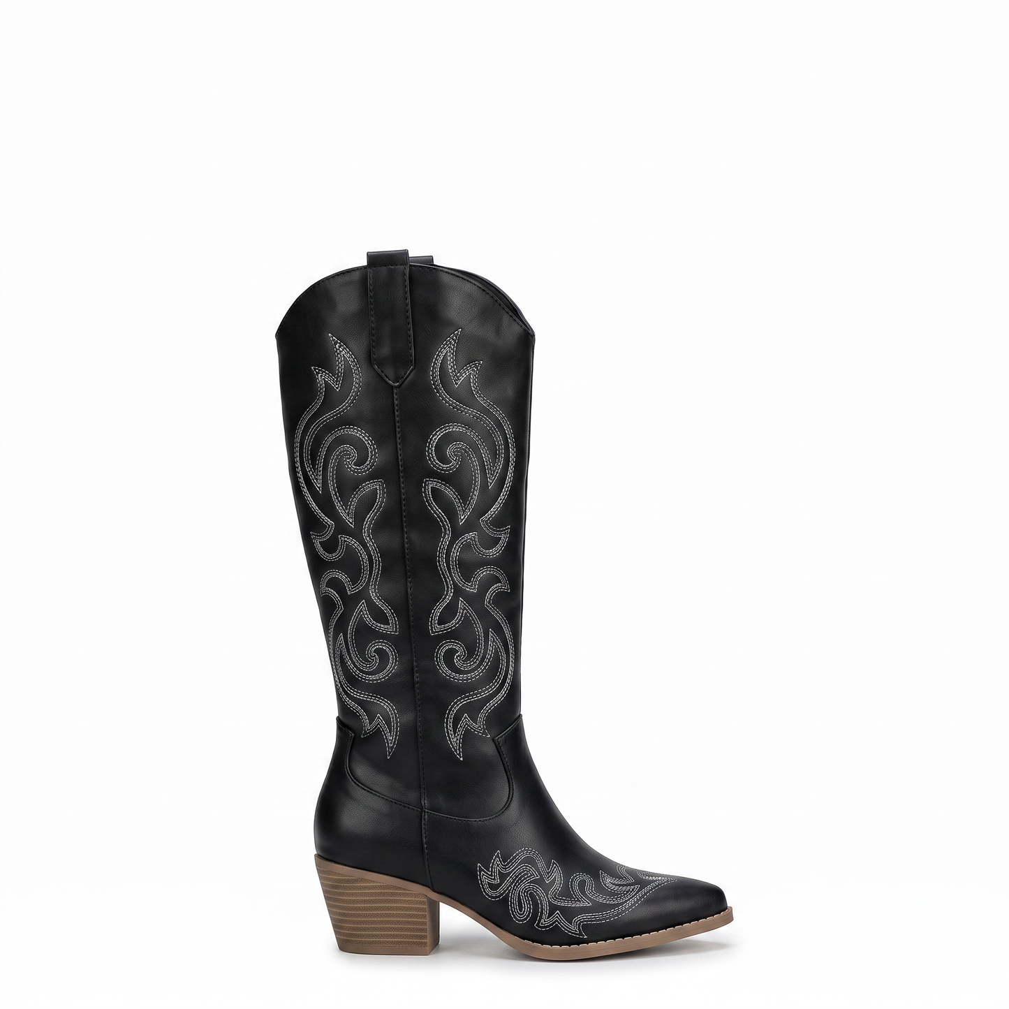 Sunoire cowboy boots knee high block heel 04 lateral profile black