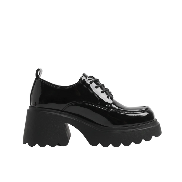 Sunoire s thick soled all match casual loafers waterproof platform black trendy small leather shoes 04 lateral profile black
