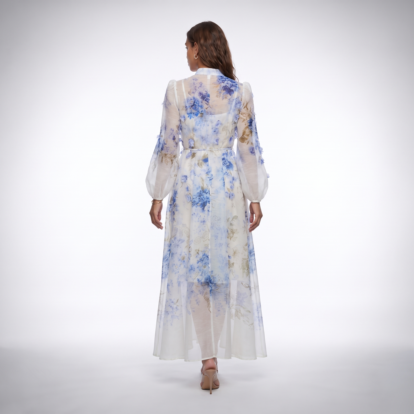 Sofia Blue Floral Print Maxi Dress back view