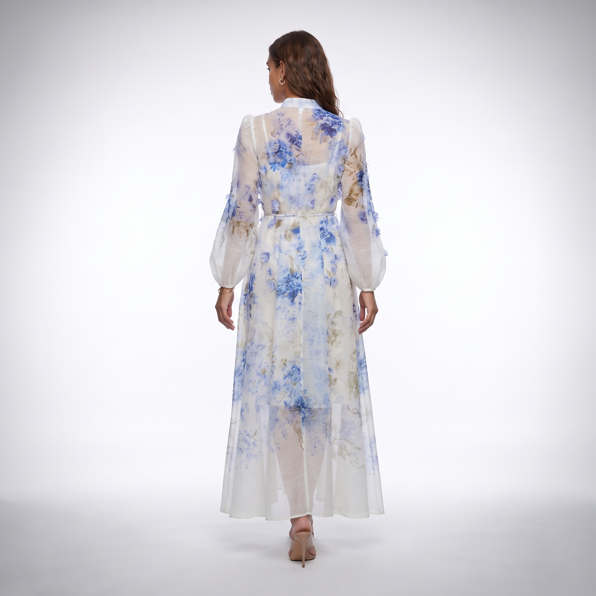 Sofia Blue Floral Print Maxi Dress back view