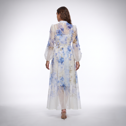 Sofia Blue Floral Print Maxi Dress back view