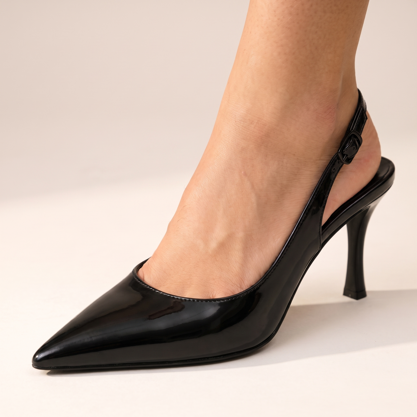 Sunoire women s elegant black slingback heels pointed toe 04 worn detail black