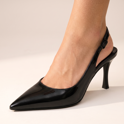 Sunoire women s elegant black slingback heels pointed toe 04 worn detail black
