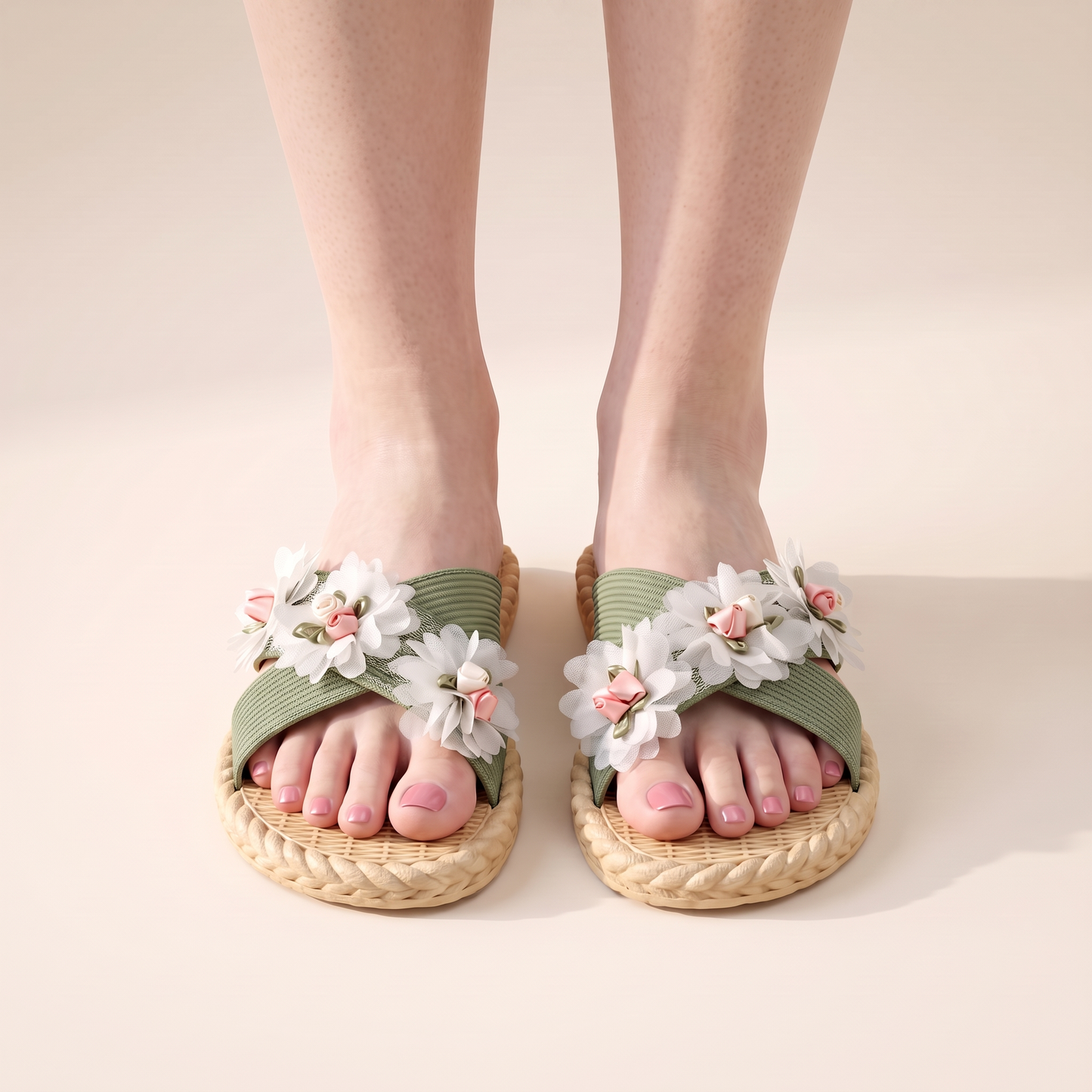 Sunoire melany green floral sandals 04 worn detail green