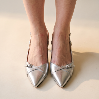 Sunoire samantha slingback pumps mit schnalle 04 worn detail silver