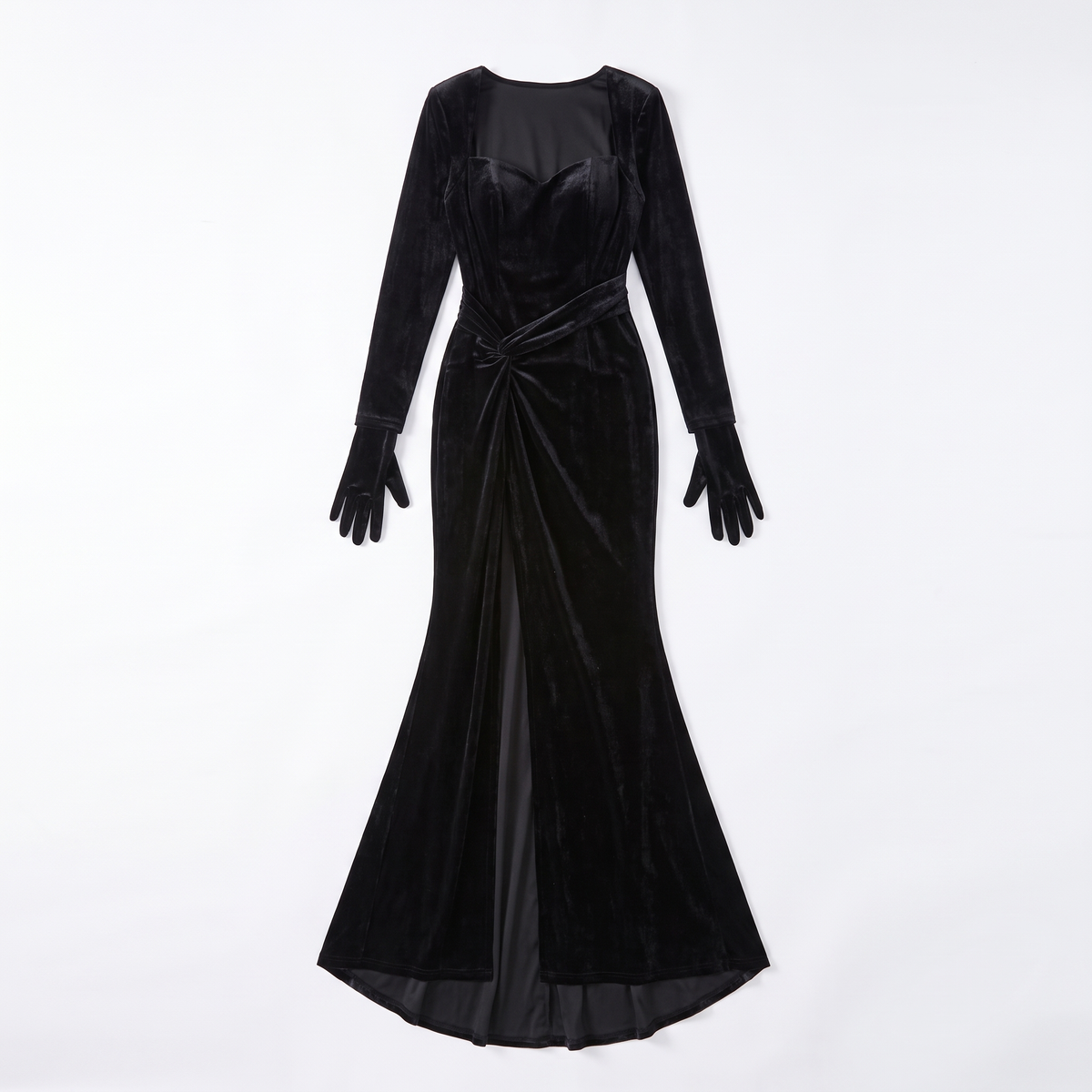 Women's Velvet Sweetheart Long Sleeve Maxi Dress, flat lay