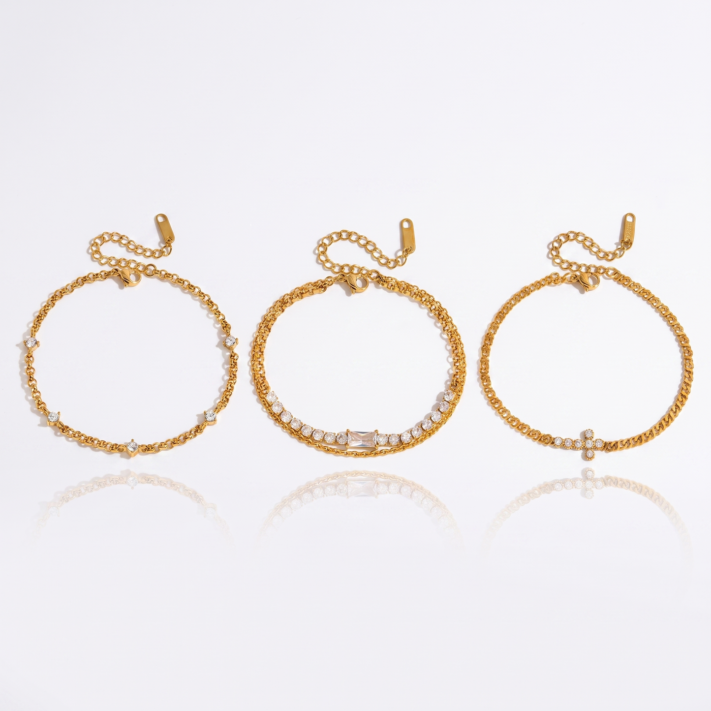 Sunoire jd women minimalist multi bracelet 18k gold round white zircon cross chain bracelet stackable jewelry gift 05 collection all styles