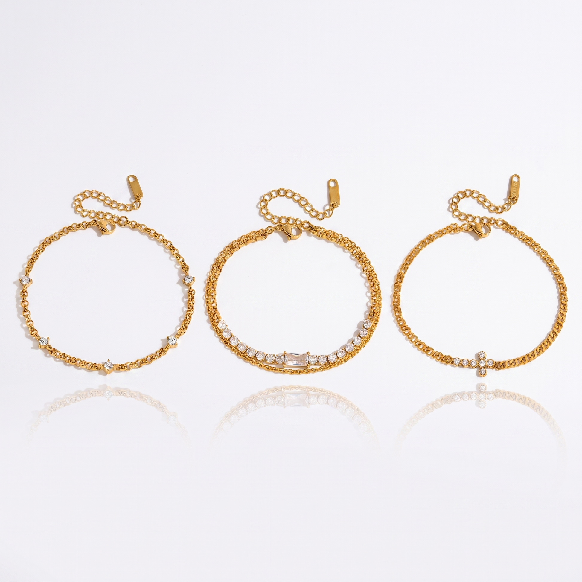 Sunoire jd women minimalist multi bracelet 18k gold round white zircon cross chain bracelet stackable jewelry gift 05 collection all styles