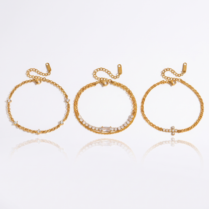 Sunoire jd women minimalist multi bracelet 18k gold round white zircon cross chain bracelet stackable jewelry gift 05 collection all styles