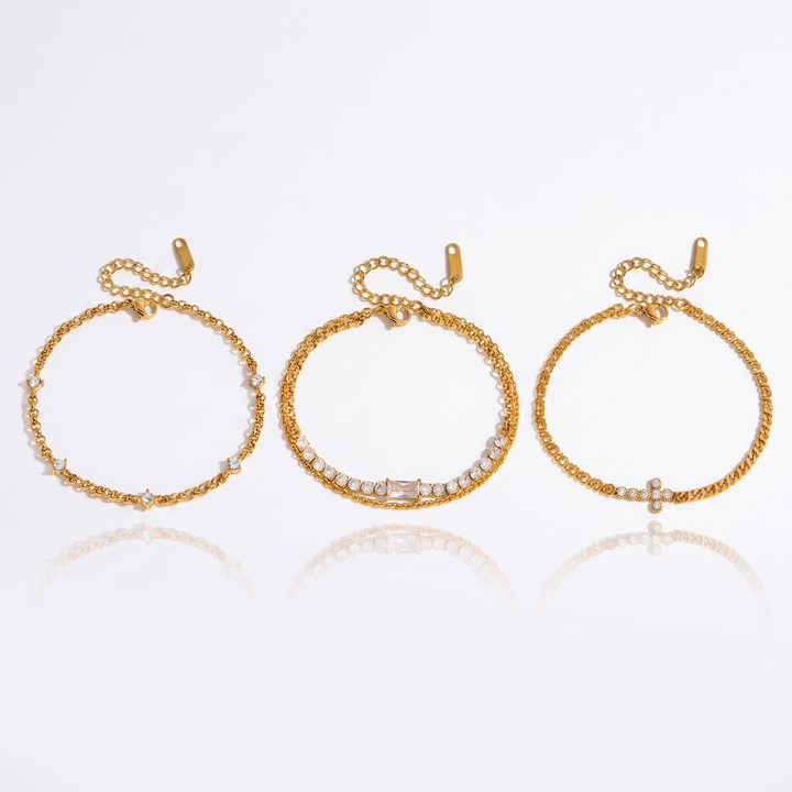 Sunoire jd women minimalist multi bracelet 18k gold round white zircon cross chain bracelet stackable jewelry gift 05 collection all styles