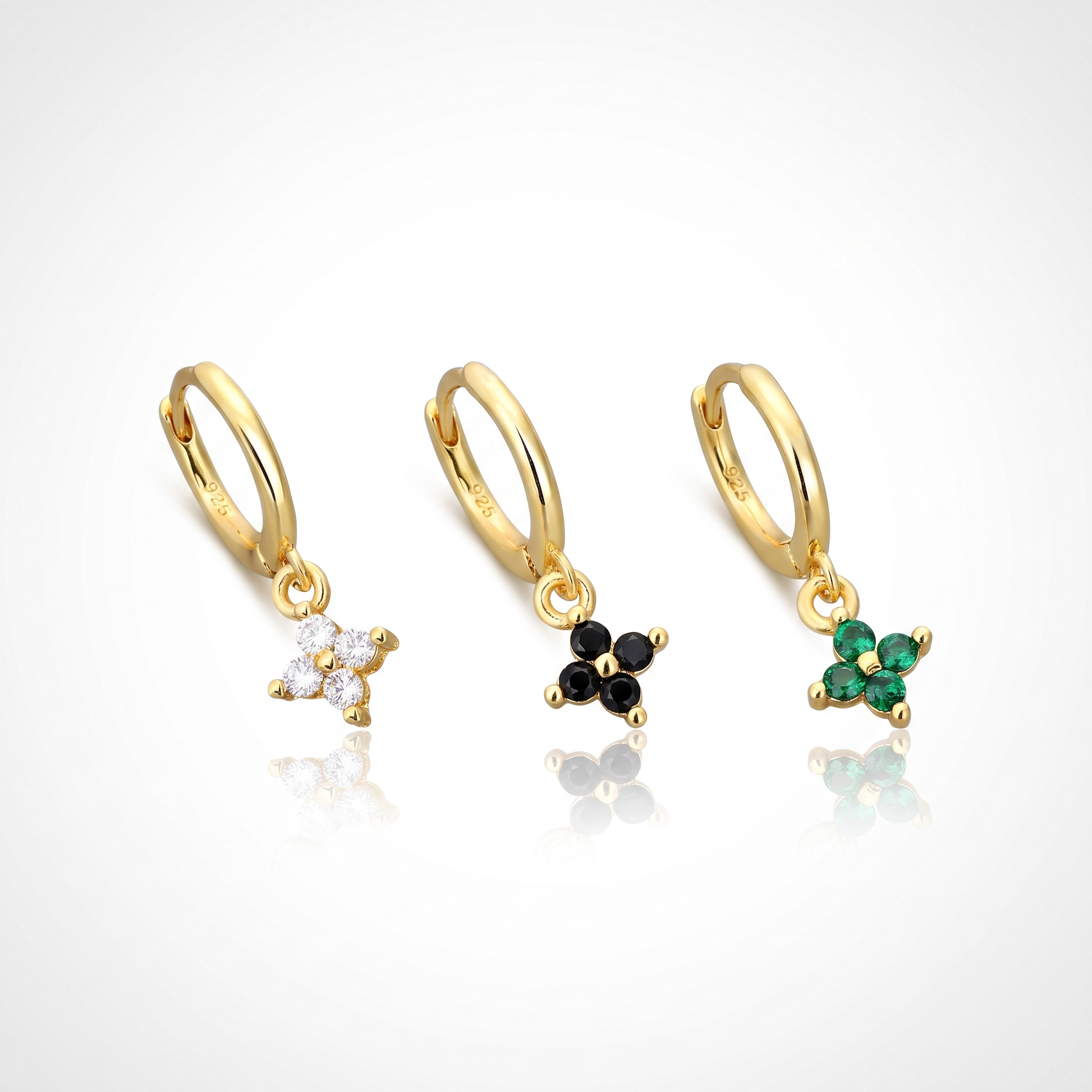 Sunoire classic summer fine jewelry 925 sterling silver zircon four leaf clover earrings for women hoop drop 05 collection all styles