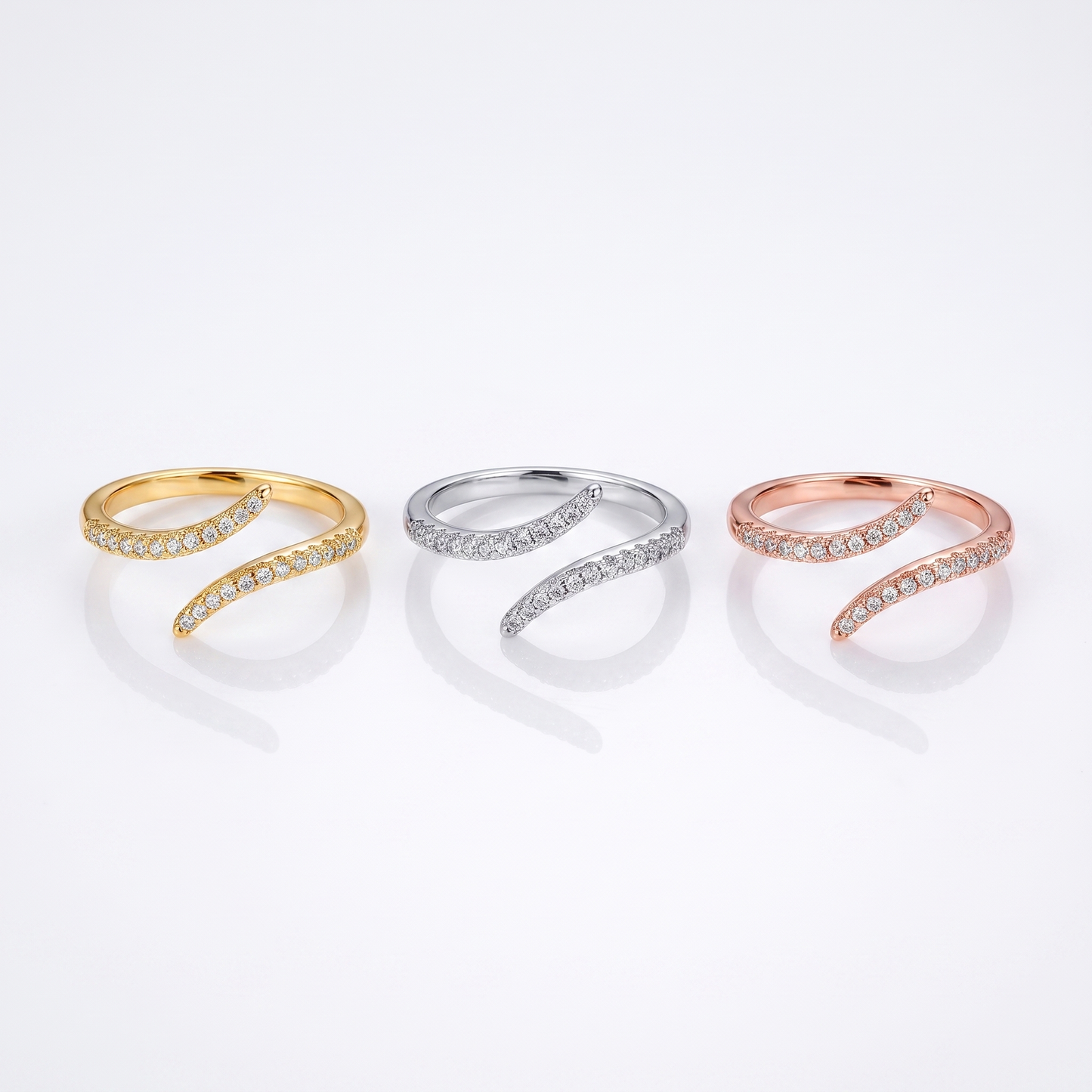 Sunoire wholesale jewelry 925 sterling silver simplicity diamond adjustable rings gold rose gose plated irregular open rings for women 05 collection all styles