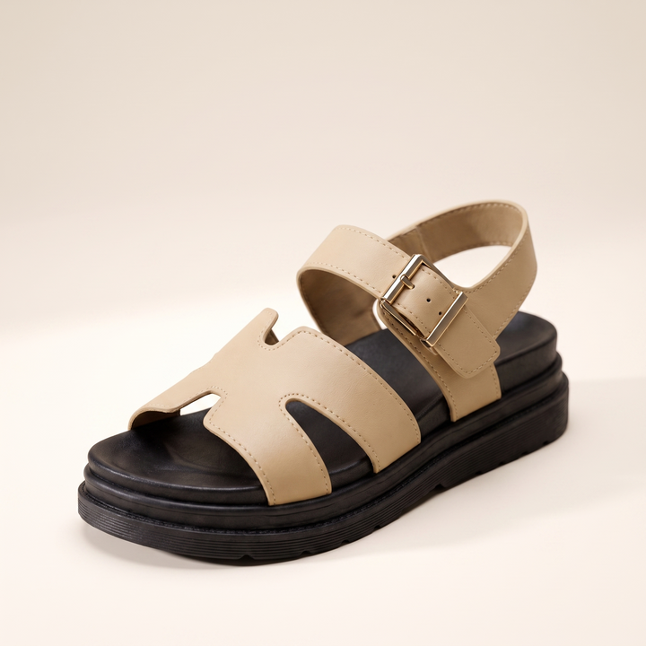 Sunoire ladies comfortable slip on sandals thick sole adjustable summer shoes 05 colorway beige