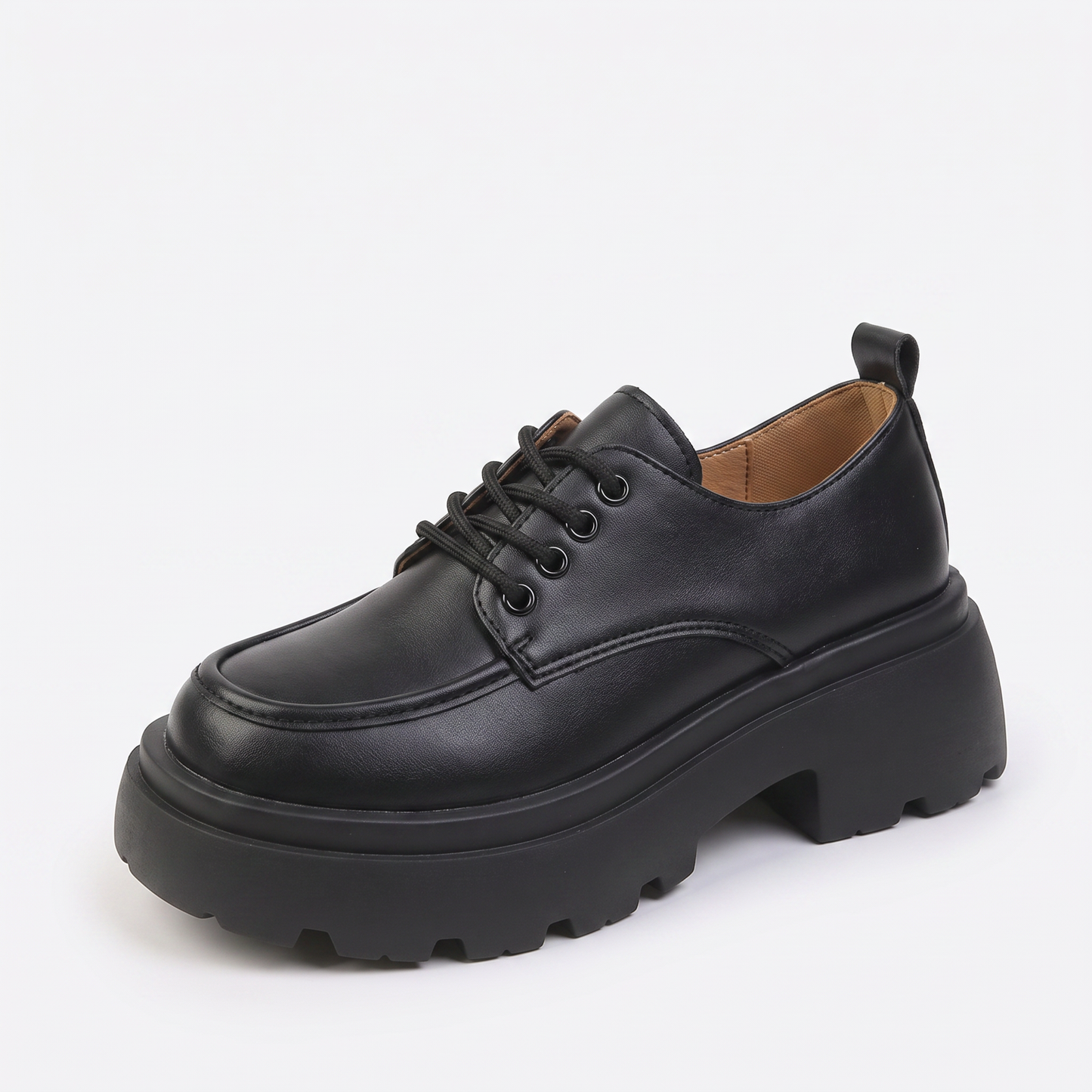 2023 spring and autumn new british style small leather shoes women s fashion retro thick heel lace up thick sole single shoe in Black Classic colorway image