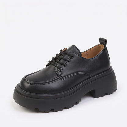 2023 spring and autumn new british style small leather shoes women s fashion retro thick heel lace up thick sole single shoe in Black Classic colorway image