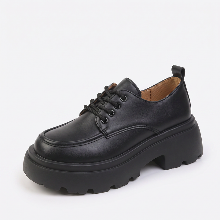 2023 spring and autumn new british style small leather shoes women s fashion retro thick heel lace up thick sole single shoe in Black Classic colorway image