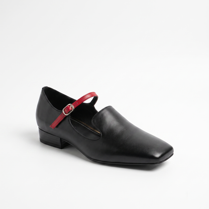Sunoire wholesale dark green pu mary jane heels loafers women square toe mixed color block heel office pumps 05 colorway black
