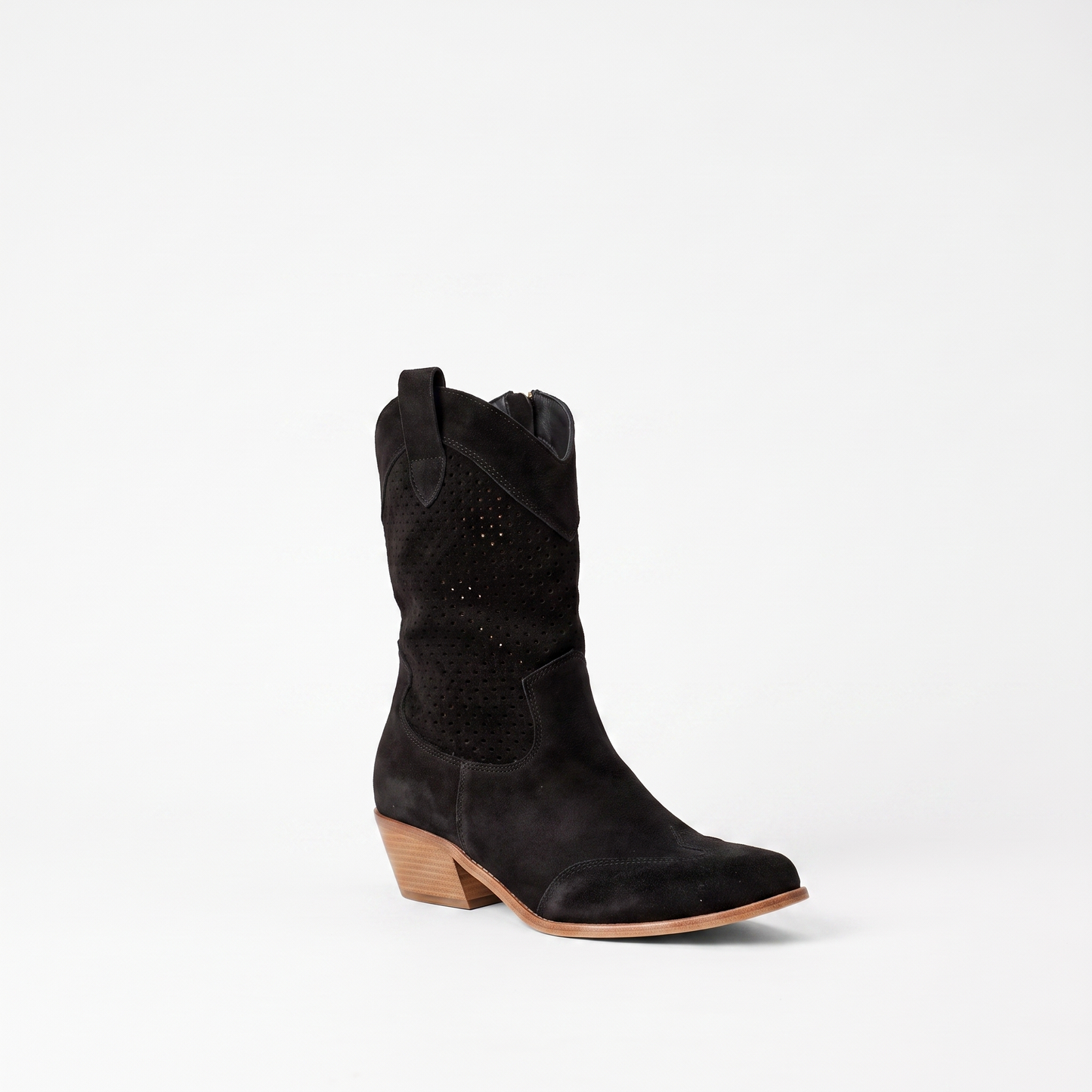 Sunoire mid calf perforated western boots 05 colorway black