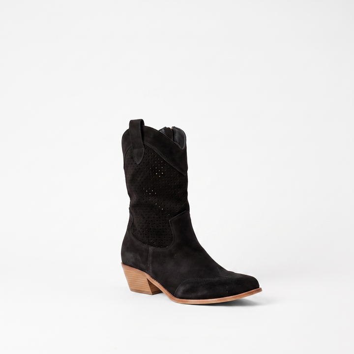 Sunoire mid calf perforated western boots 05 colorway black
