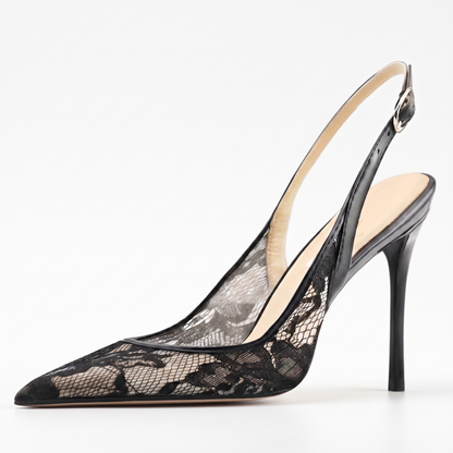 Sunoire summer lace breathable back strap stiletto sandals large size high heels women 05 colorway black