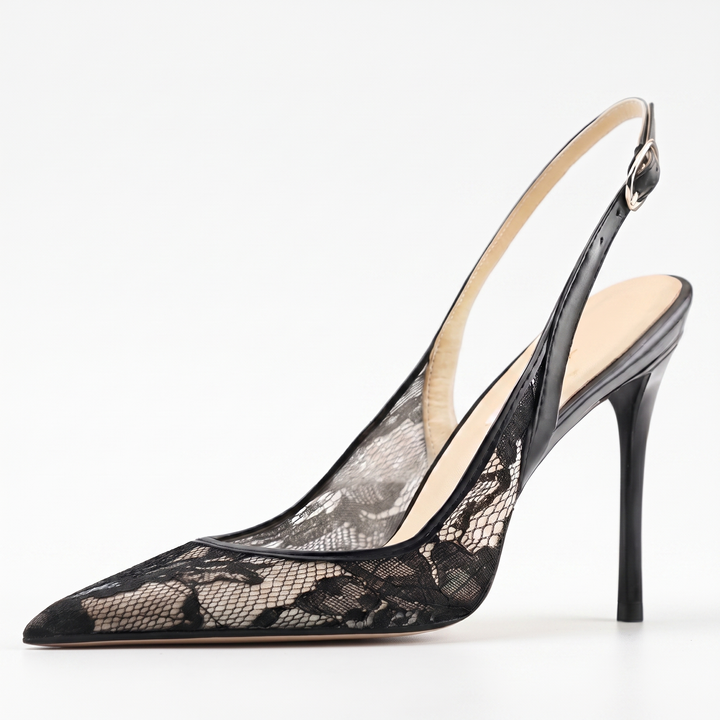 Sunoire summer lace breathable back strap stiletto sandals large size high heels women 05 colorway black