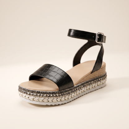 Sunoire summer platform sandals with ankle strap and textured sole 05 colorway black