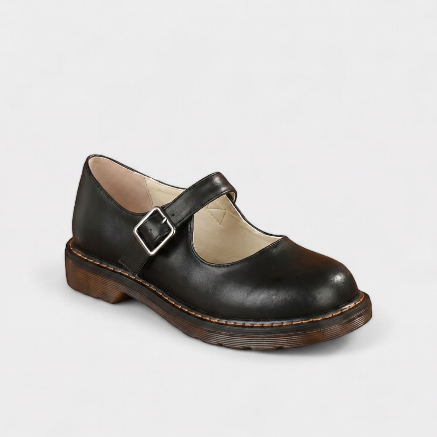 Sunoire womens elegant mary jane shoes classic flat sole with buckle strap 05 colorway black