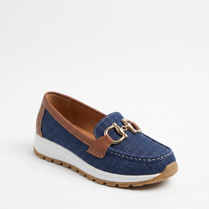Sunoire womens gold horsebit slip on moc toe platform loafers 05 colorway blue