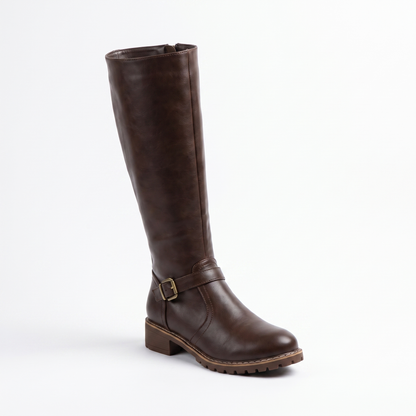 Sunoire olivia womens knee high buckle strap riding leather boots 05 colorway dark brown