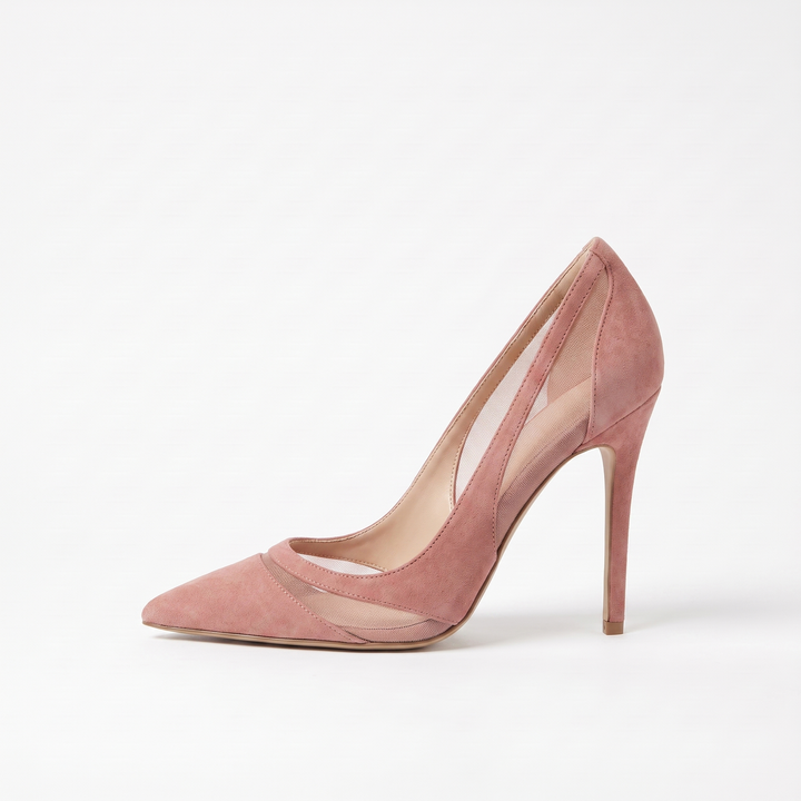 Sunoire spring new splicing mesh silver high heels women s pointed head light mouth temperament thin heel shoes 05 colorway dusty rose