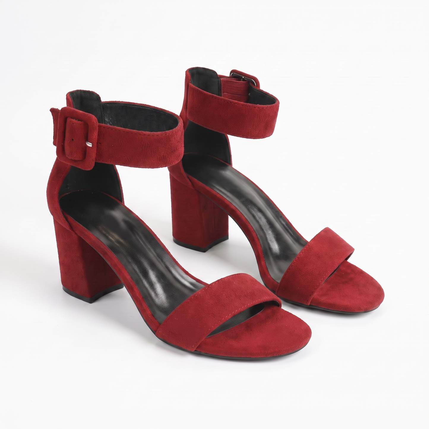 Sunoire 2026 new elegant women s sandals chunky block heel ankle strap suede summer dress shoes custom oem odm manufacturer 05 colorway red