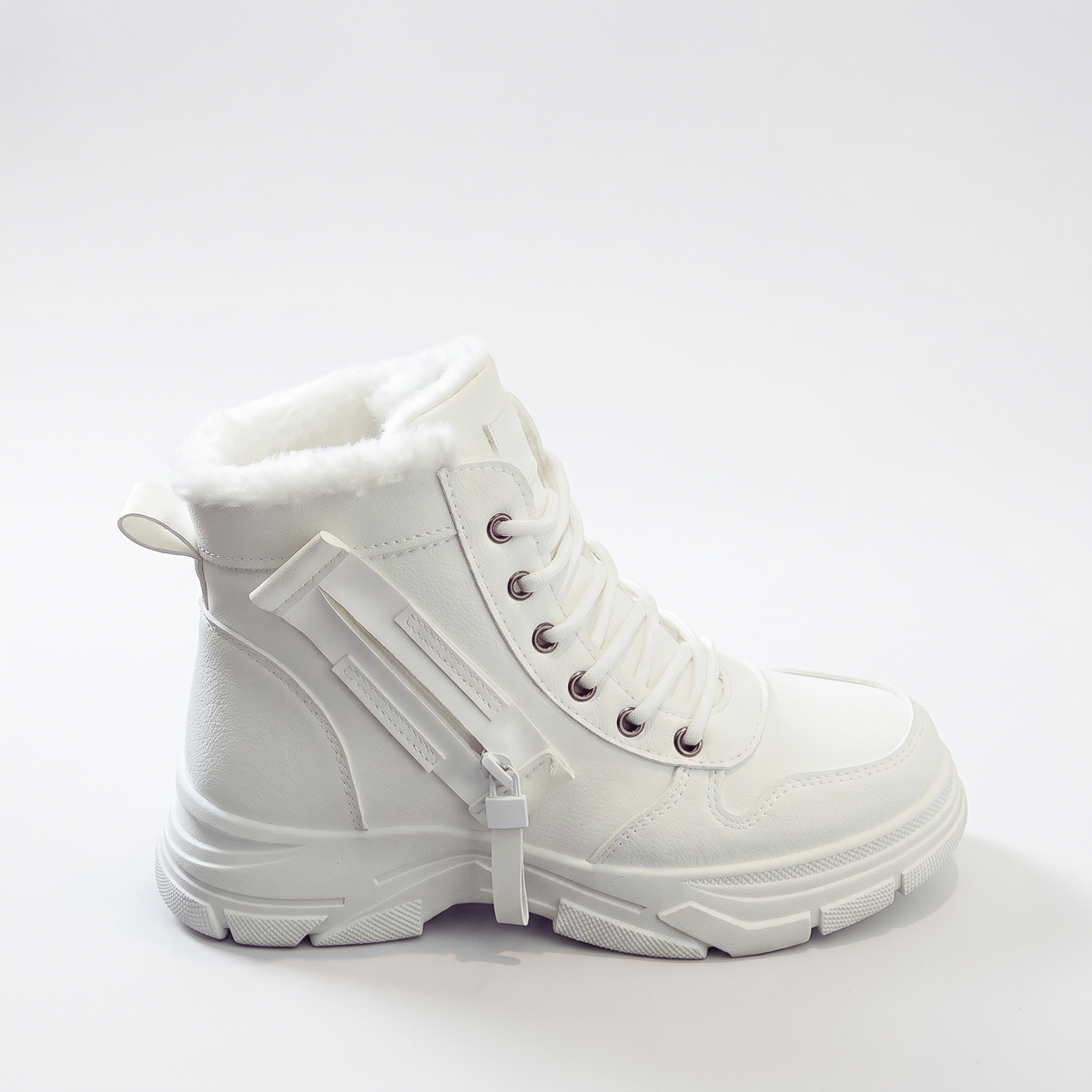 Fleece Lined Chunky Sole Snow Boots, Beige Lace Up Winter Boots, colour view