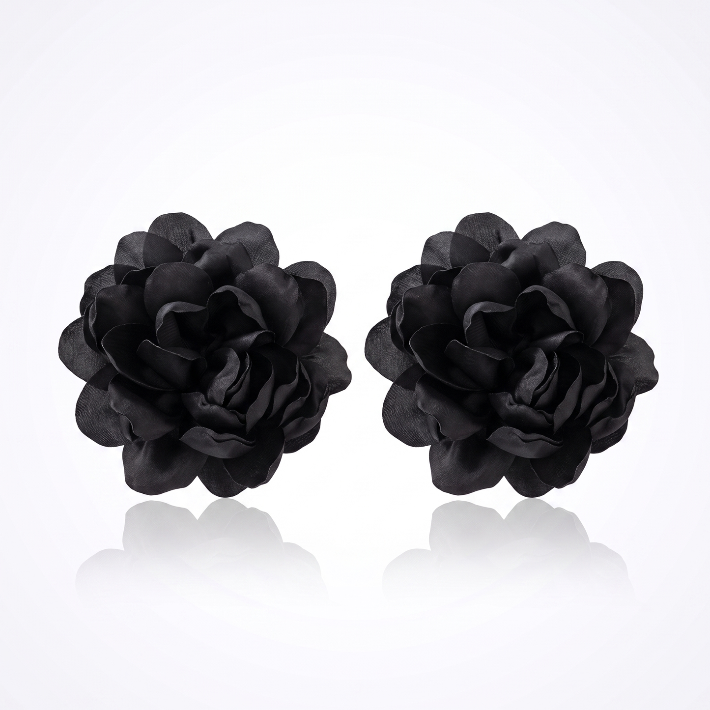 Sunoire exaggerated design big fabric flower earrings for women fashion niche artistic style simulation flower statement earrings 05 flatlay black