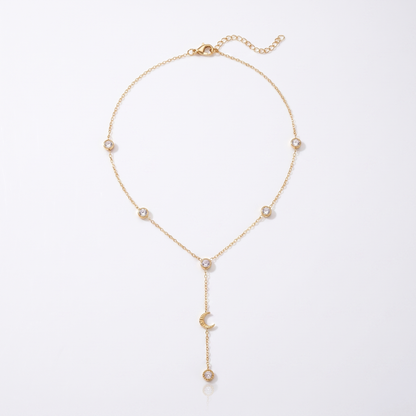 Sunoire fashion zircon stainless steel gold plated women s luxury heart moon pendant sweater necklace 05 flatlay crescent moon